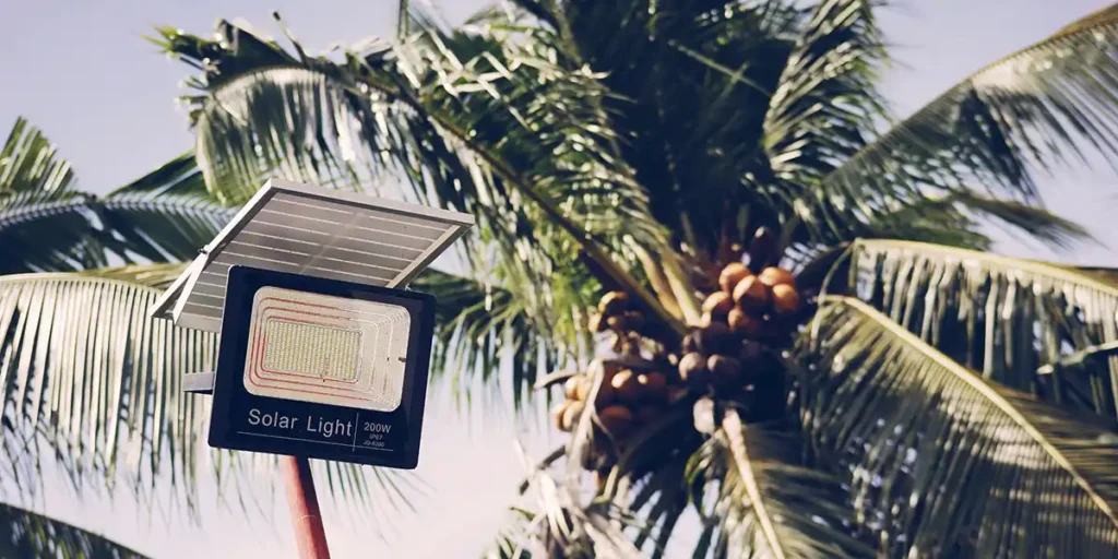 image shows a device measuring the amount of solar energy and light being captured by the solar panels
